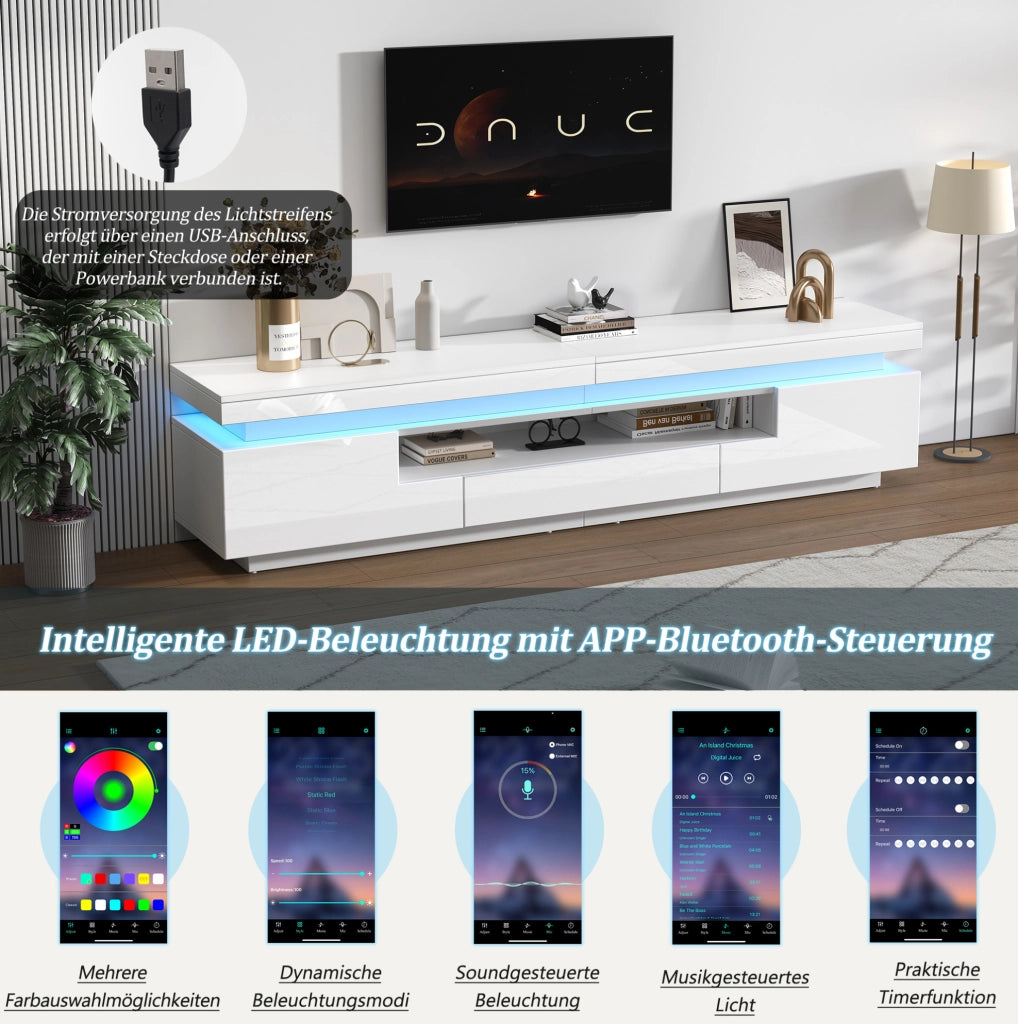 Mobile TV da pavimento con 2 vani laterali, 1 cassetto e LED