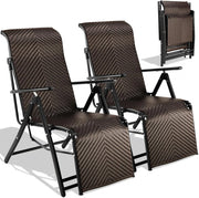 2 sedie a sdraio in rattan con poggiapiedi, sedie pieghevoli resistenti alle intemperie, con schienale regolabile in 7 posizioni, per balcone, giardino e terrazza