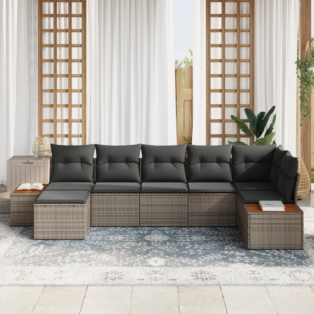 Set Divano Giardino  7 Pezzi con Cuscini Grigio Polyrattan Acacia
