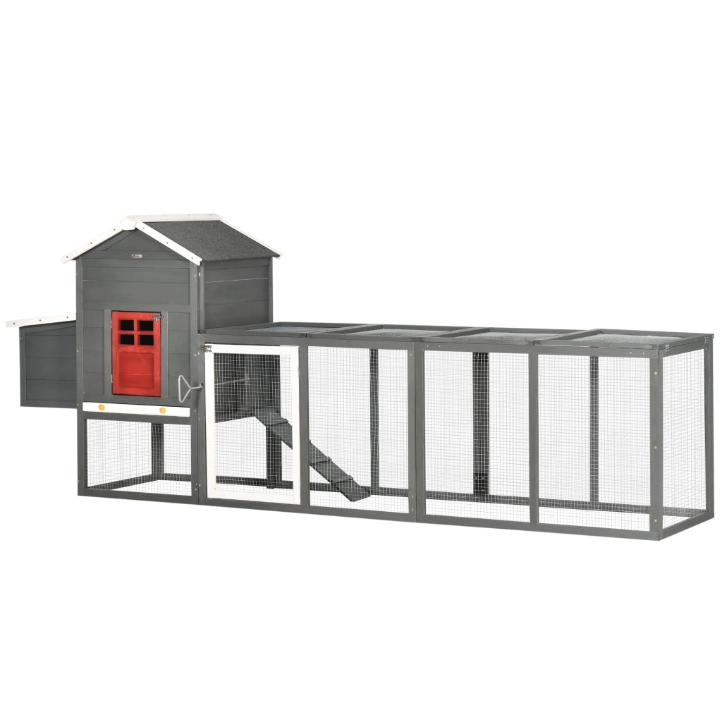 Pollaio Grande per Giardino in Legno con Nido e Rampa ¨C Zephmum ¨C 300x66x116 cm Grigio