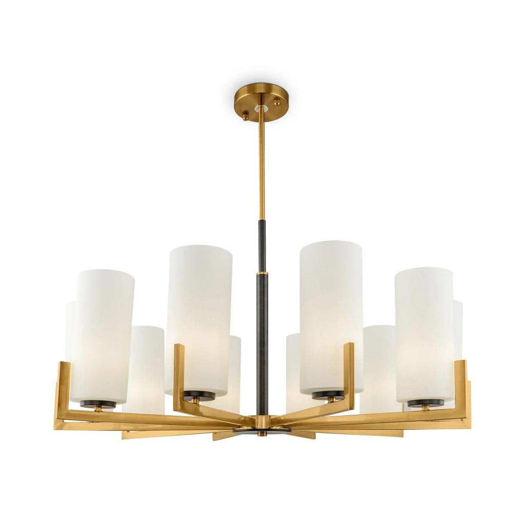Maytoni Lampadario contemporaneo Fortano 10 luci E27 ottone metallo diffusore vetro bianco