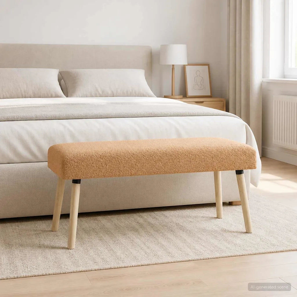 panchina Tinta unita Beige 110 x 40 x 46 cm Bouclé 42038416