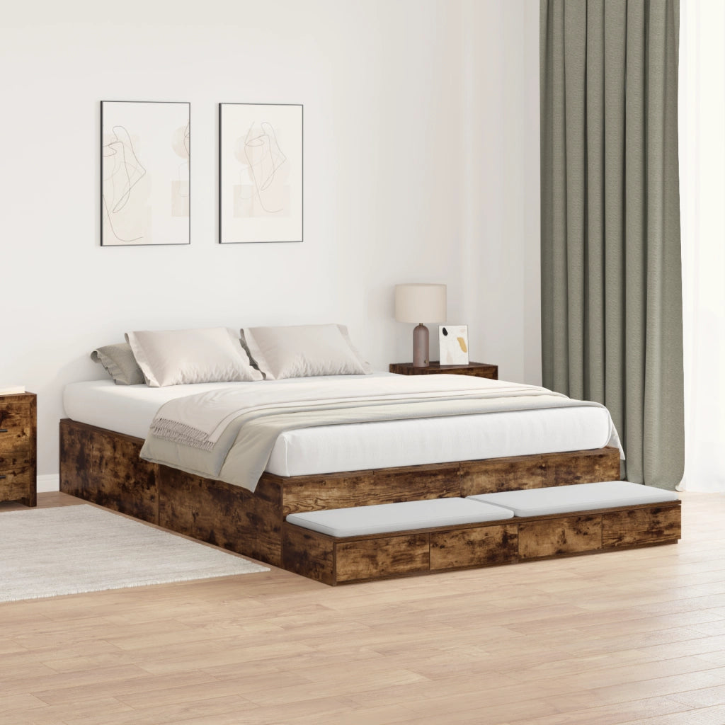 Struttura letto con contenitore in rovere affumicato 135x190 cm