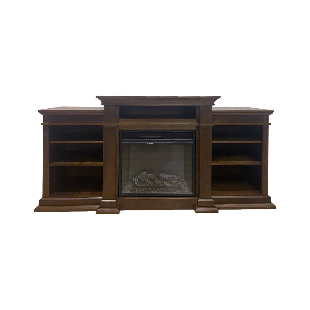 Camino elettrico Aramengo, Stufa elettrica, Focolare elettrico a parete, Caminetto moderno, Made in Italy, 48x179 h85 cm, Marrone