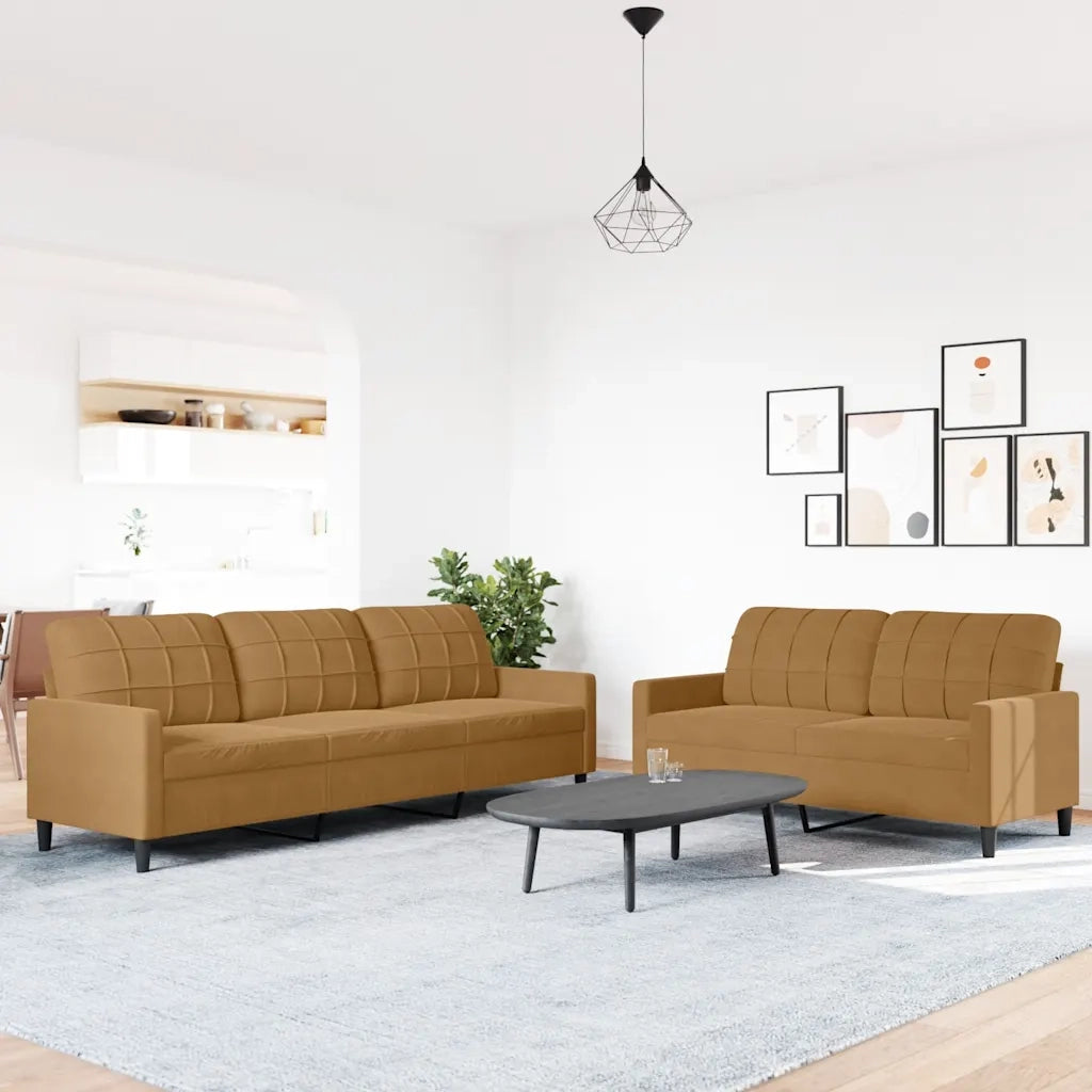 Set di Divani 2 pz con Cuscini Marrone in Velluto
