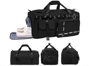 Borsa sportiva per donna, grande borsa sportiva con tasca per scarpe e compartimento per uso bagnato, per donne e uomini, 65 litri, valigetta, borsa da bagno, borsa per weekend, (nero)