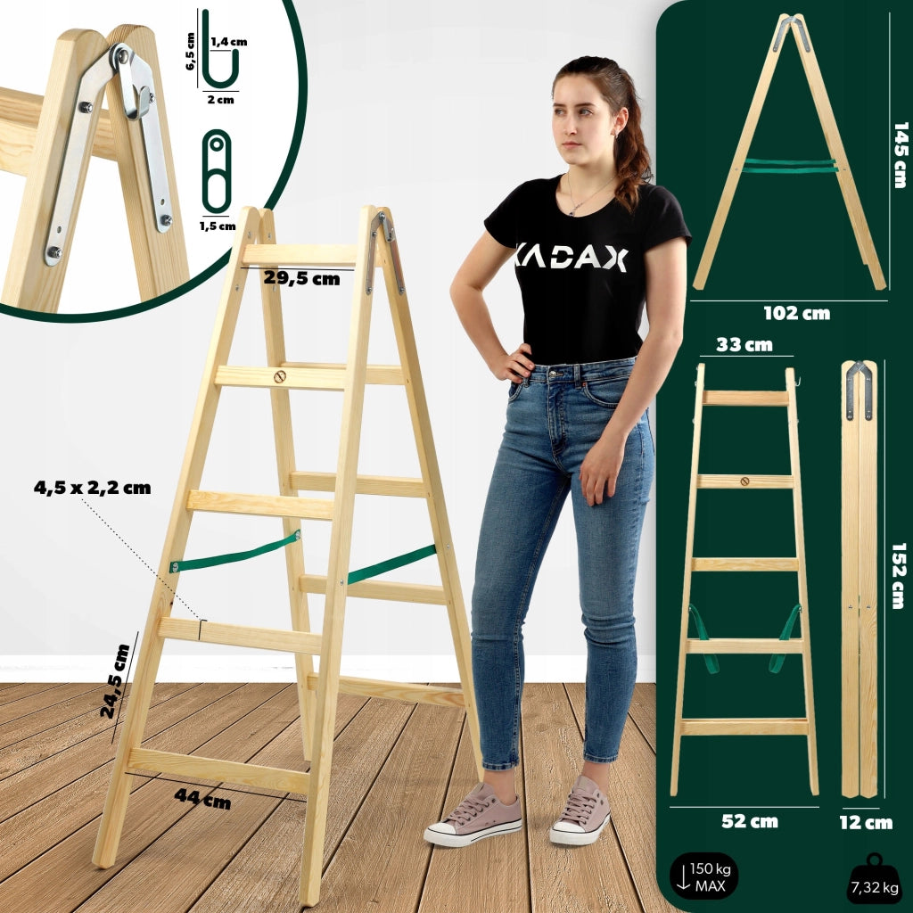 Scala da pittura in legno KADAX, 2x5 pioli, stabile, a doppia faccia, portata 150 kg