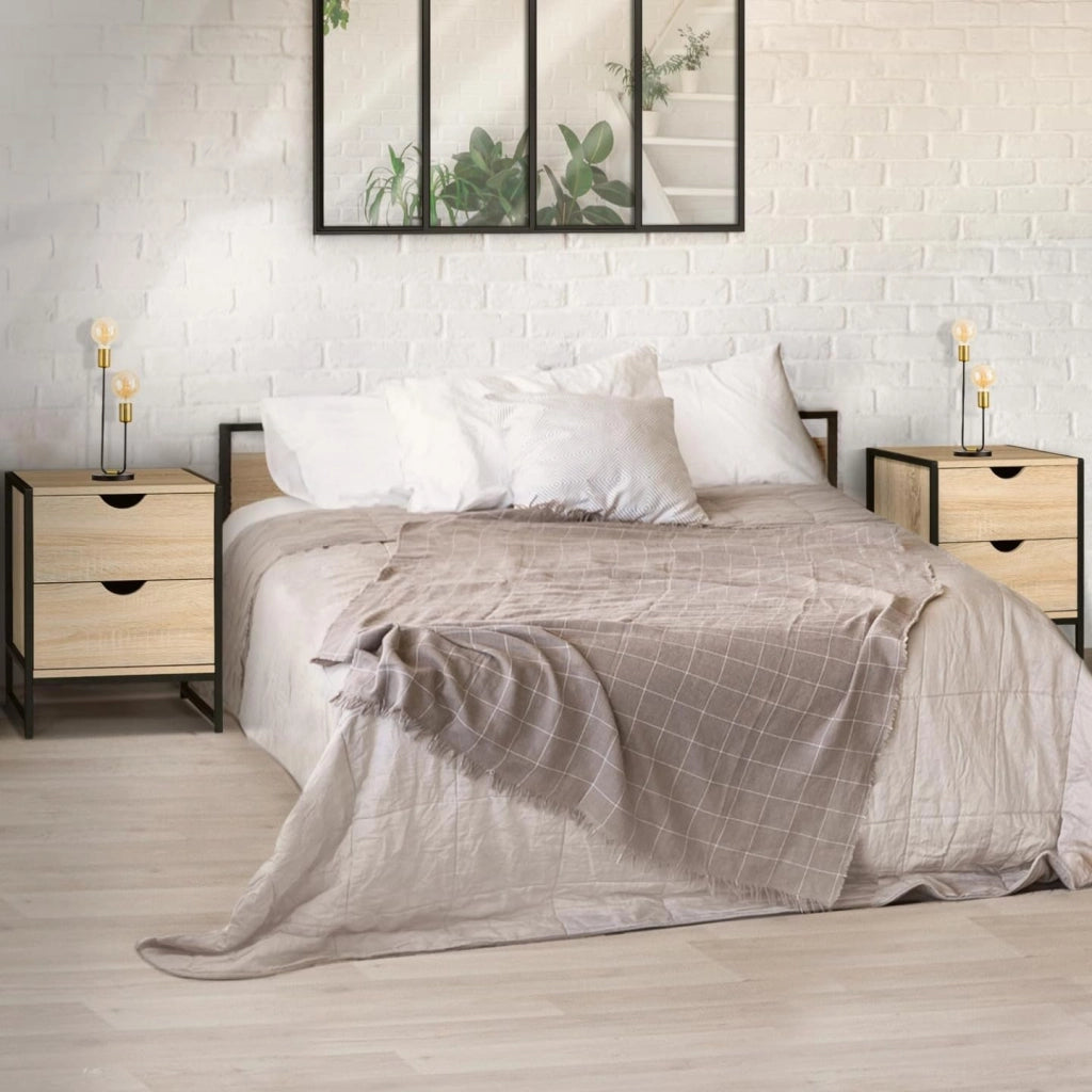 Set di 2 comodini Detroit con 2 cassetti Design Industriale