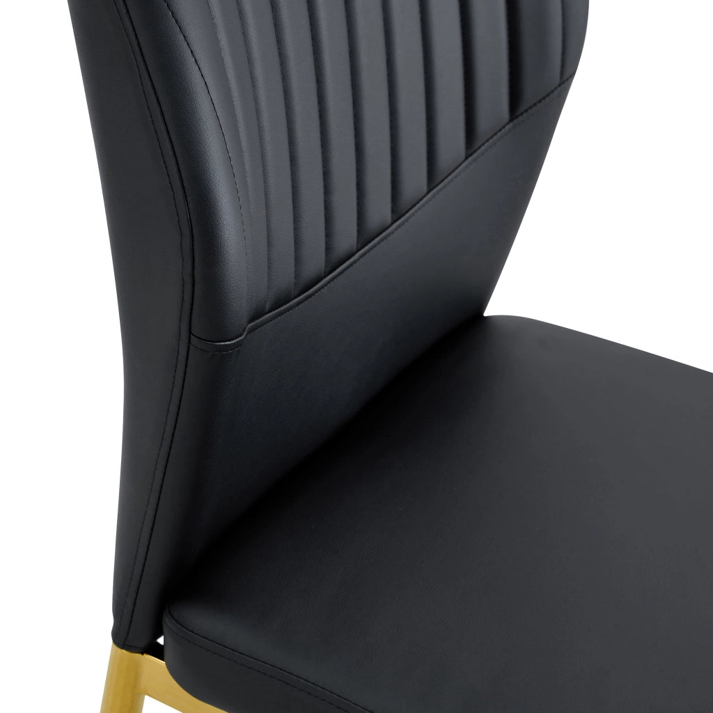 Sedia da pranzo Set di 4 con schienale scanalato e gambe in metallo, PU Nero Oro