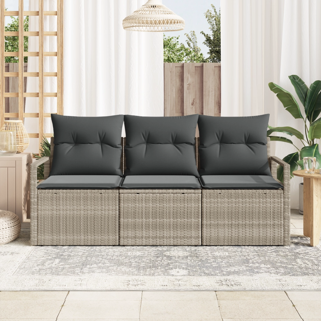 Set di divani da giardino  3 pezzi con cuscini Grigio chiaro Polyrattan