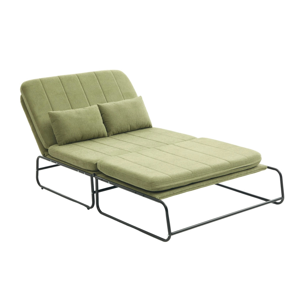 Divano letto a 2 posti convertibile in chenille verde oliva con struttura in metallo; 104x85x92 cm