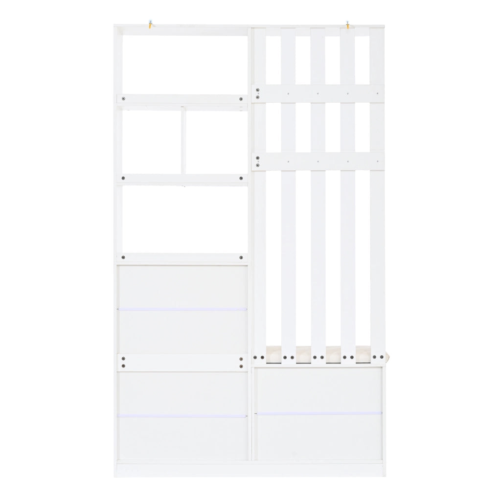 Mobile ingresso con 2 ante; 1 cassetto; 2 ribalte e 10 ganci - per ingresso - in MDF - bianco