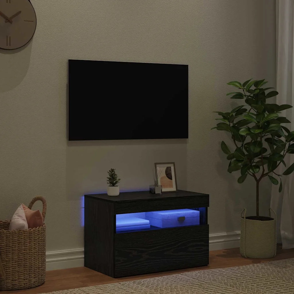 Mobile TV con LED Rovere Nero 60 x 35 x 40 cm Legno multistrato 862555