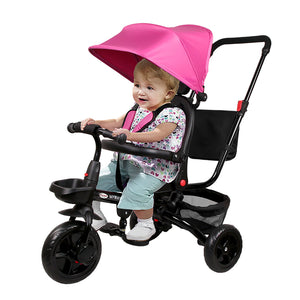 Passeggino Triciclo Pieghevole My Way Seduta Girevole Cappottina e Vano Oggetti Rosa