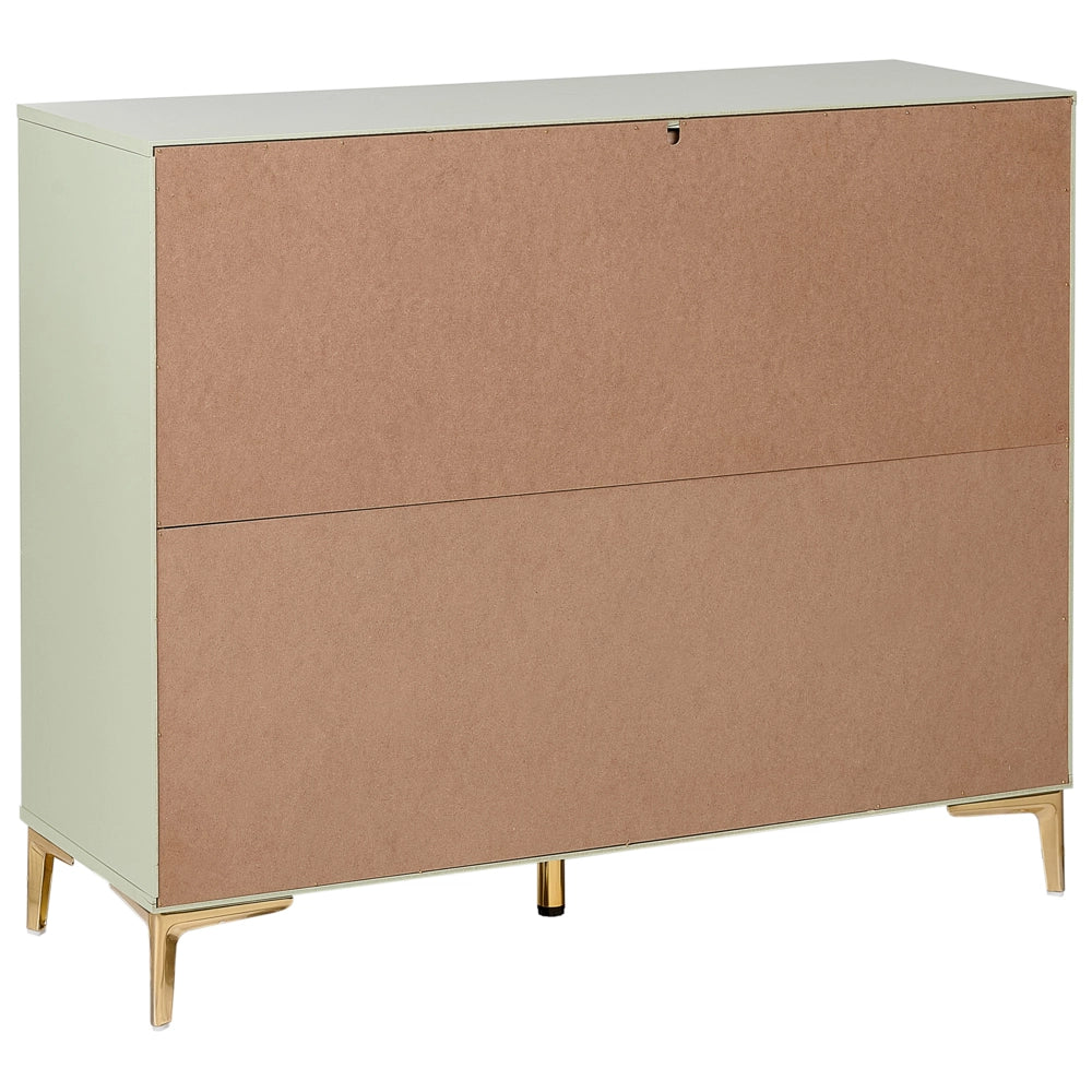 Cassettiera Verde MDF 6 Cassetti Gambe in Metallo Maniglie Fronti Scanalati Design Moderno Camera da Letto Soggiorno