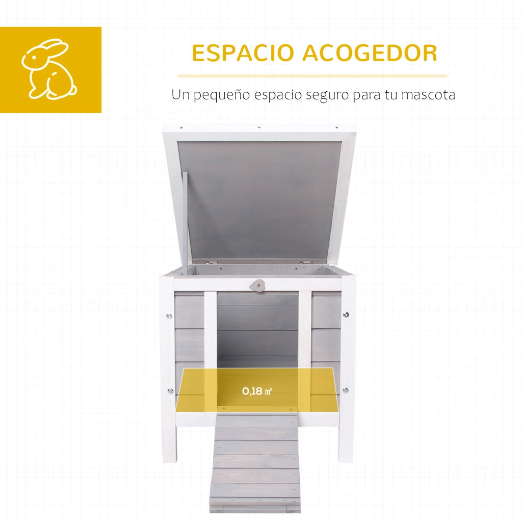 Caseta per Conigli in Legno da Giardino con Rampa ¨C zephmum ¨C Grigio 42x51x43 cm
