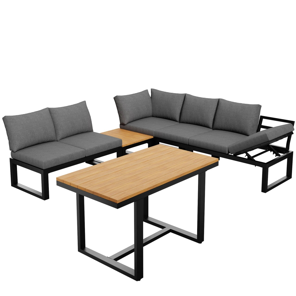 Set Giardino 6 Pezzi con Tavolo e Tavolino ¨C MINIMAL ¨C Polyrattan Grigio, Acciaio