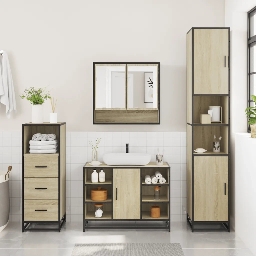 Set Mobili da Bagno 3 pz Rovere Sonoma in Legno Multistrato 3301121