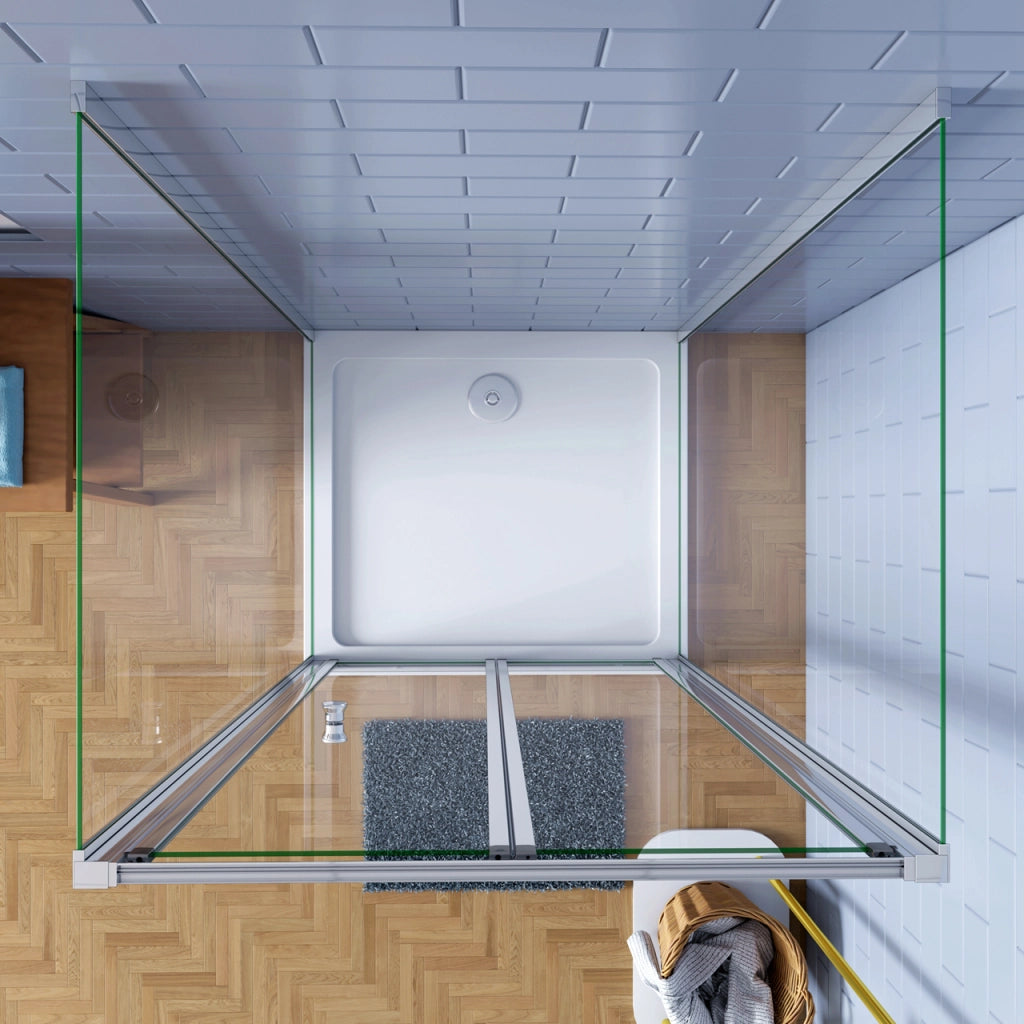185cm Box Doccia a Tre Lati Porta a Soffietto 76cm con Doppia Parete Fissa 76x76cm in Vetro Temperato Trasparente 5 mm Profilo Cromo Lucido