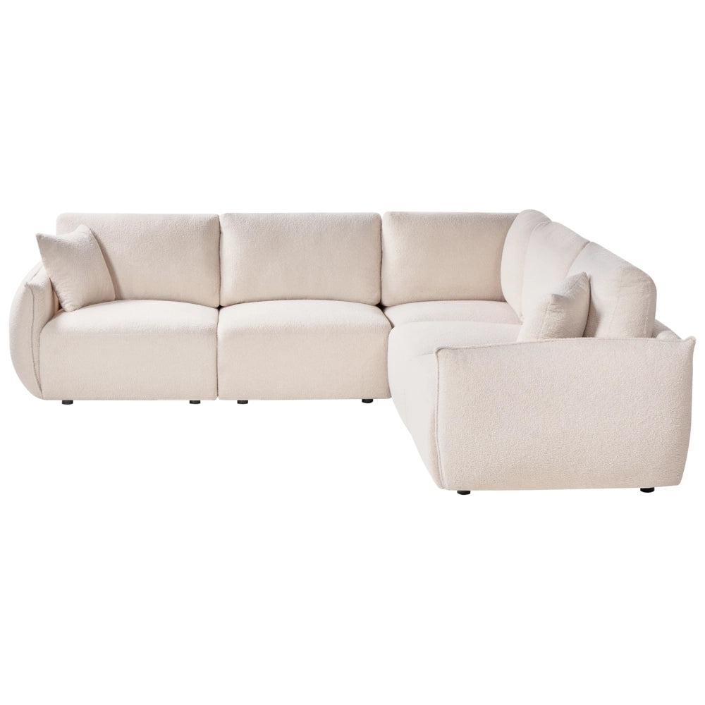Divano angolare sinistro Bianco sporco Boucle Divano componibile a 5 posti con cuscini Soggiorno moderno