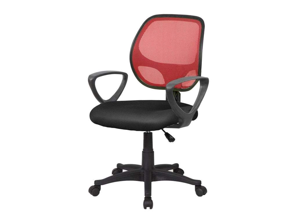 Sedia da ufficio Filiberta, Poltrona operativa a rete con braccioli, Seduta ergonomica da ufficio, 56x57h88/100 cm, Nero e Rosso
