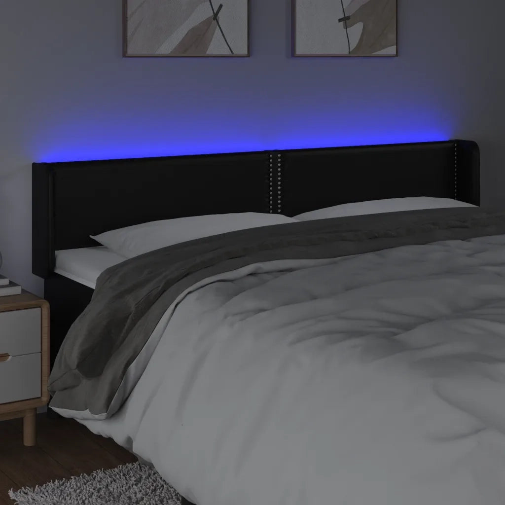 Testiera a LED Nera 203x16x78/88 cm in Similpelle 3123204