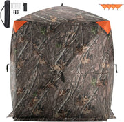 Hutto di Pelle Transparente 270°, 1-2 Persone Pop-Up con Tasca di Trasporto, Tenda Portatile, 3 Braccia Orizzontali per la Caccia al Cervo e al Tasso, Tessuto di Camuffamento