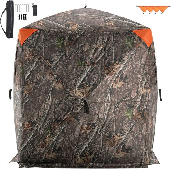 Hutto di Pelle Transparente 270°, 1-2 Persone Pop-Up con Tasca di Trasporto, Tenda Portatile, 3 Braccia Orizzontali per la Caccia al Cervo e al Tasso, Tessuto di Camuffamento