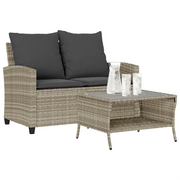 Divano 2 Posti con Cuscini e Tavolo Grigio Chiaro Polyrattan
