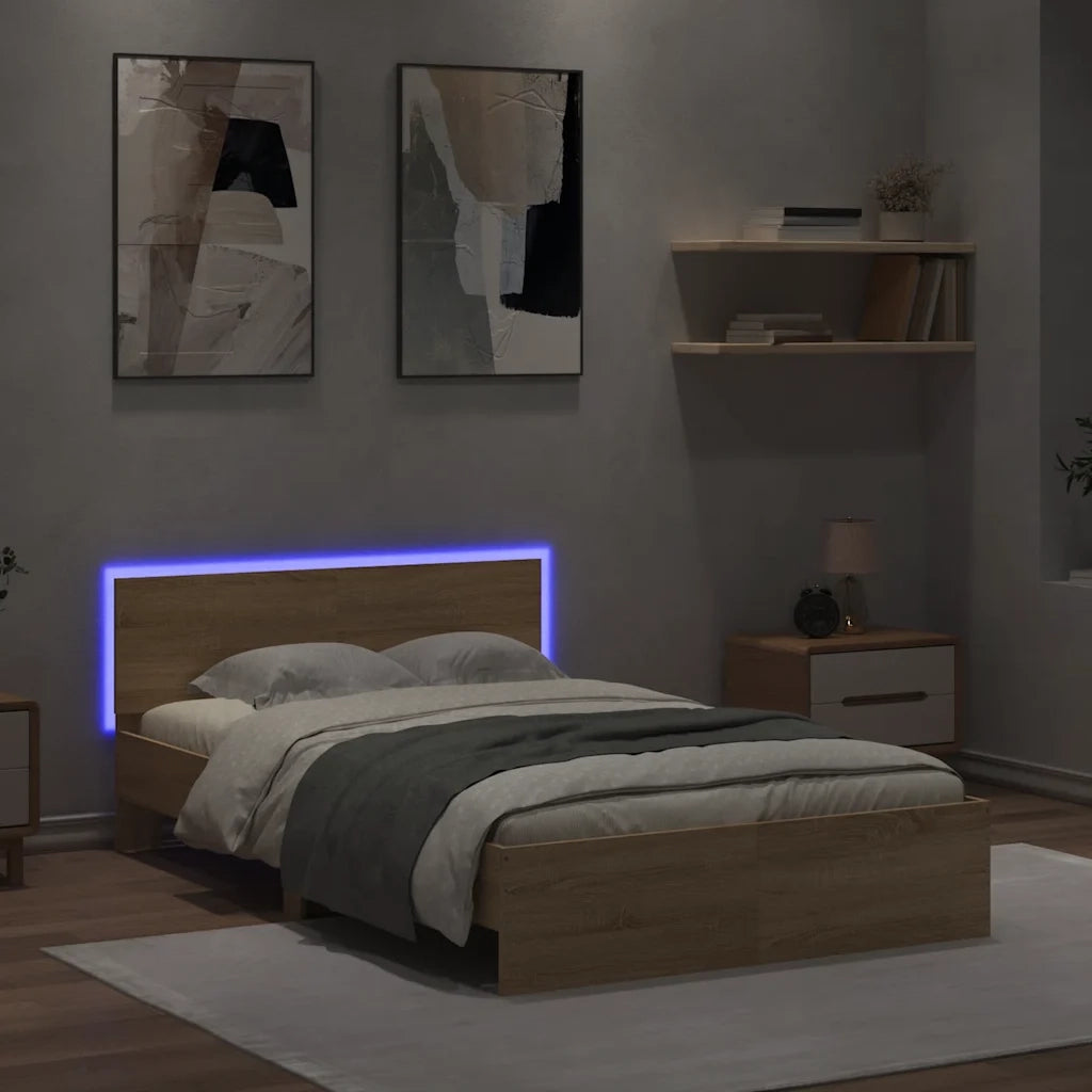 vidaXL Giroletto con Testiera e LED Rovere Sonoma 140x190 cm