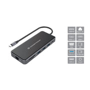 CONCEPTRONIC DONN15G - DOCKING STATION 12-IN-1 USB-C (M) 3.2 / HDMI, VGA, USB-C DATA, USB 3.0, USB 2.0, SD, TF/MICROSD, AUDIO, GBE, 100W USB PD