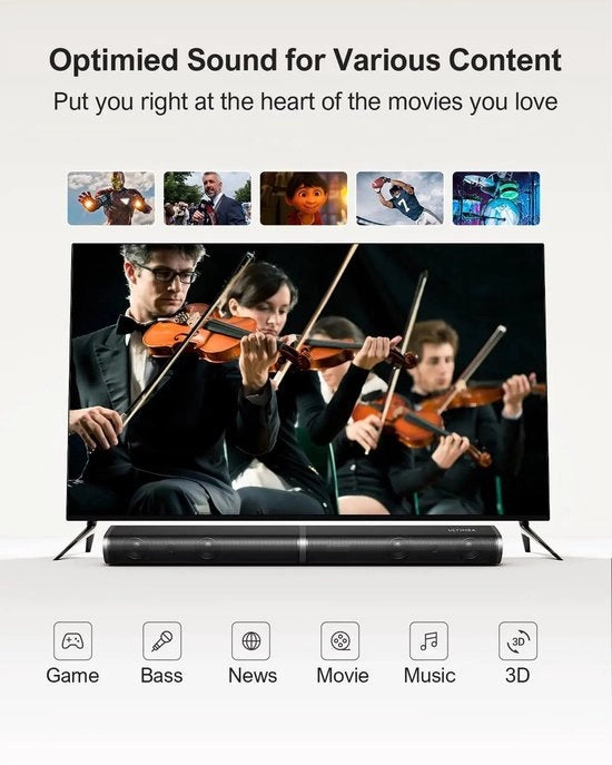 Sistema Home Theater 2.1 a 190W per TV - Barra Sonora per TV con Subwoofer e Supporto Bluetooth - Altoparlanti Bluetooth - Ingresso Optico Aux HDMI