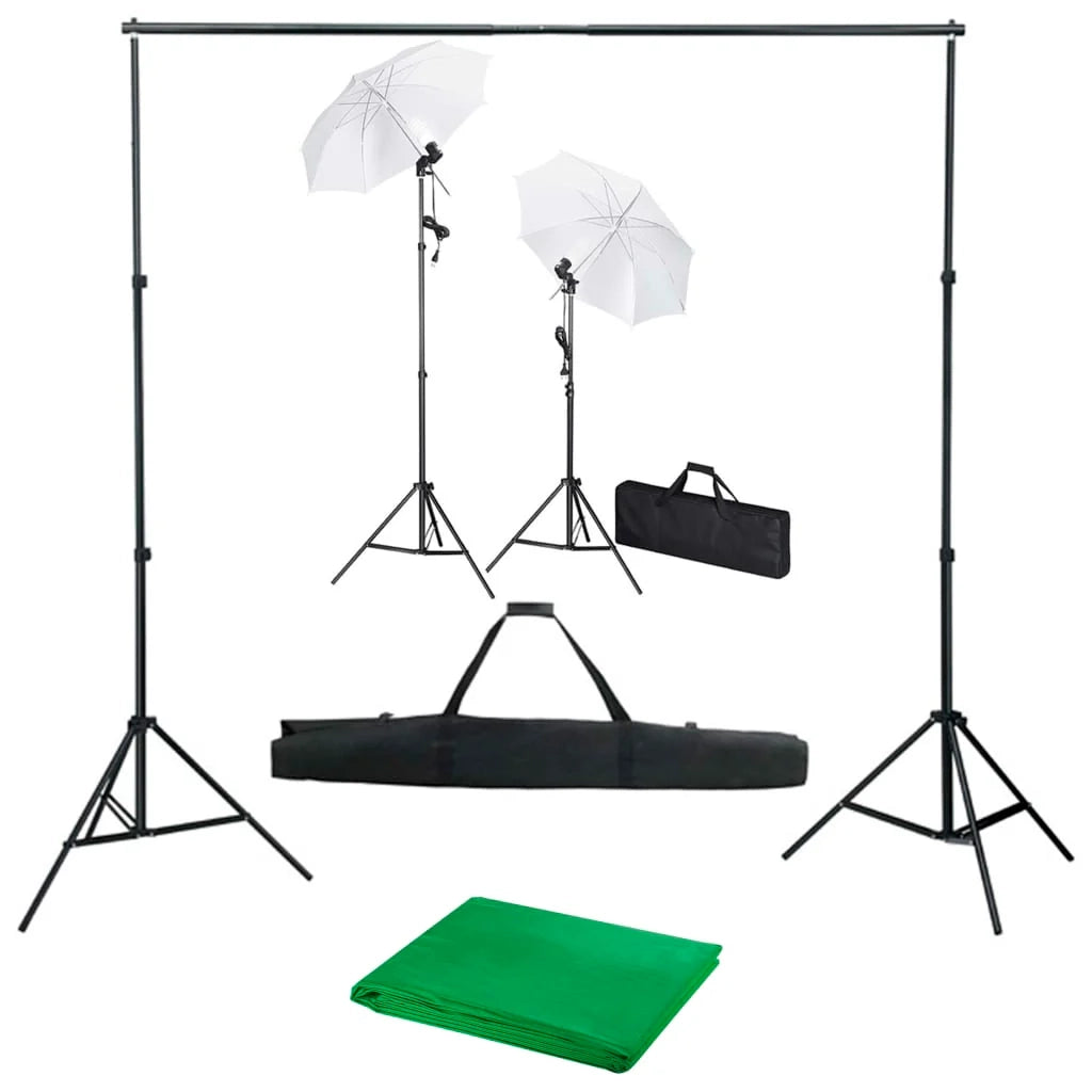 Kit professionale per studio fotografico con fondale verde luci e ombrelli 02_0001492