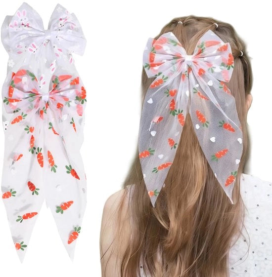 Accessorio capellino per bambine - Clip capelli grande con radice e corda di coniglio di tule - Code di lunghezza - Clip krokodilo per bambini piccoli - Decorazione di Pasqua e primavera