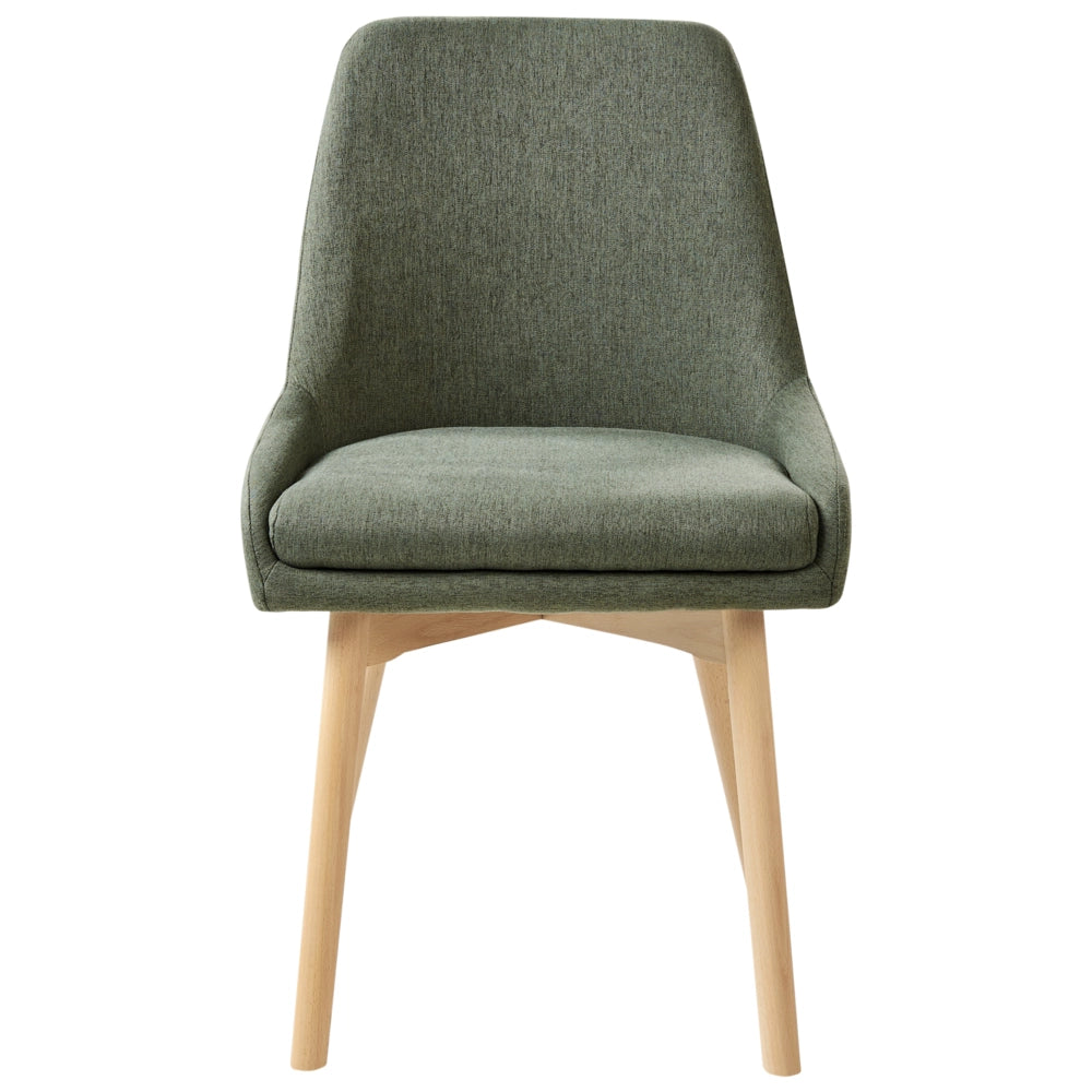 Set di 2 Sedie da Pranzo Gambe in Legno e Tessuto verde scuro Sedile spesso imbottito
