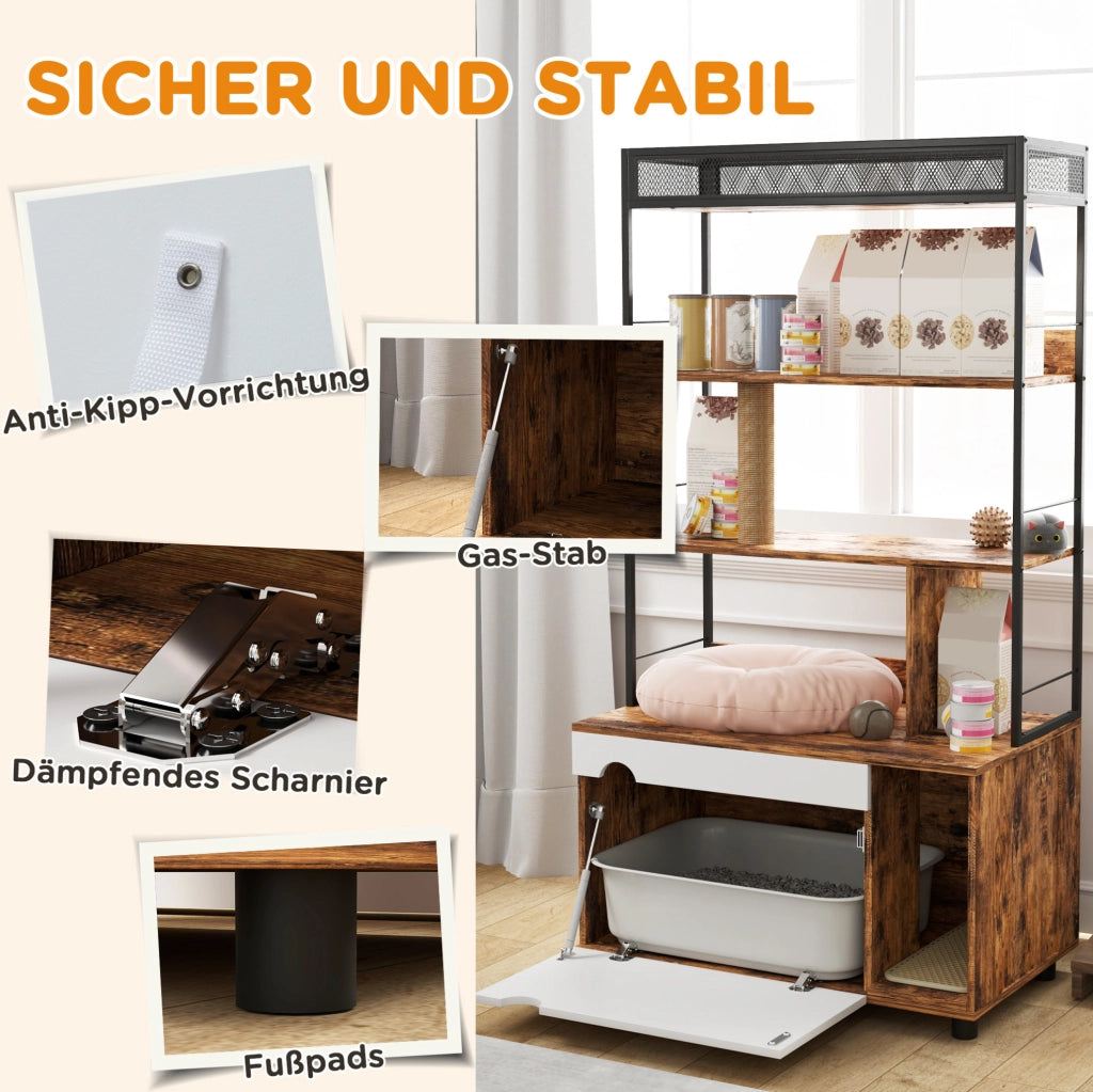 Mobile copriletteriera per gatti con scaffale a 3 ripiani e tiragraffi; 80x48x152 cm; marrone