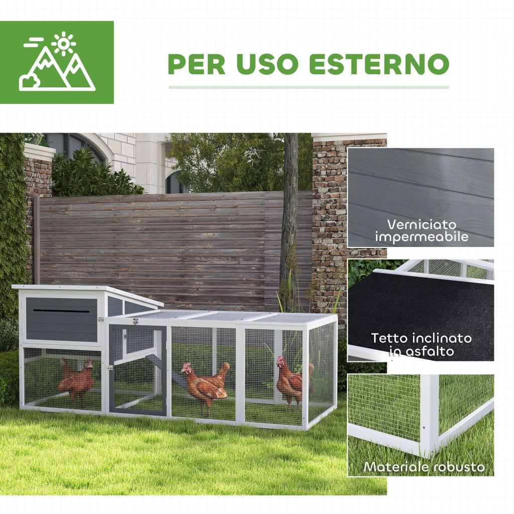 Pollaio per Galline con Casetta e Nido ¨C Zephmum ¨C Grigio 214x101x92cm