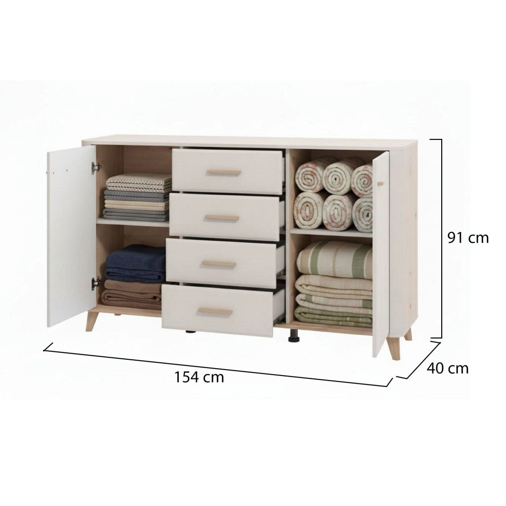 Madia Illorai, Credenza 2 Ripiani, 154x40x90.5h cm Bianco Crema