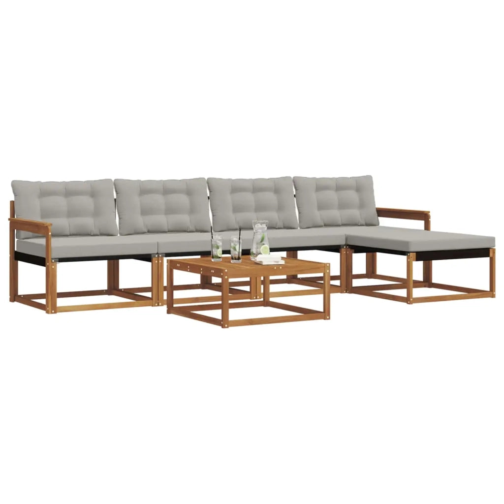 Set di divani da esterno 6 pcs Grigio Naturale e Chiaro
