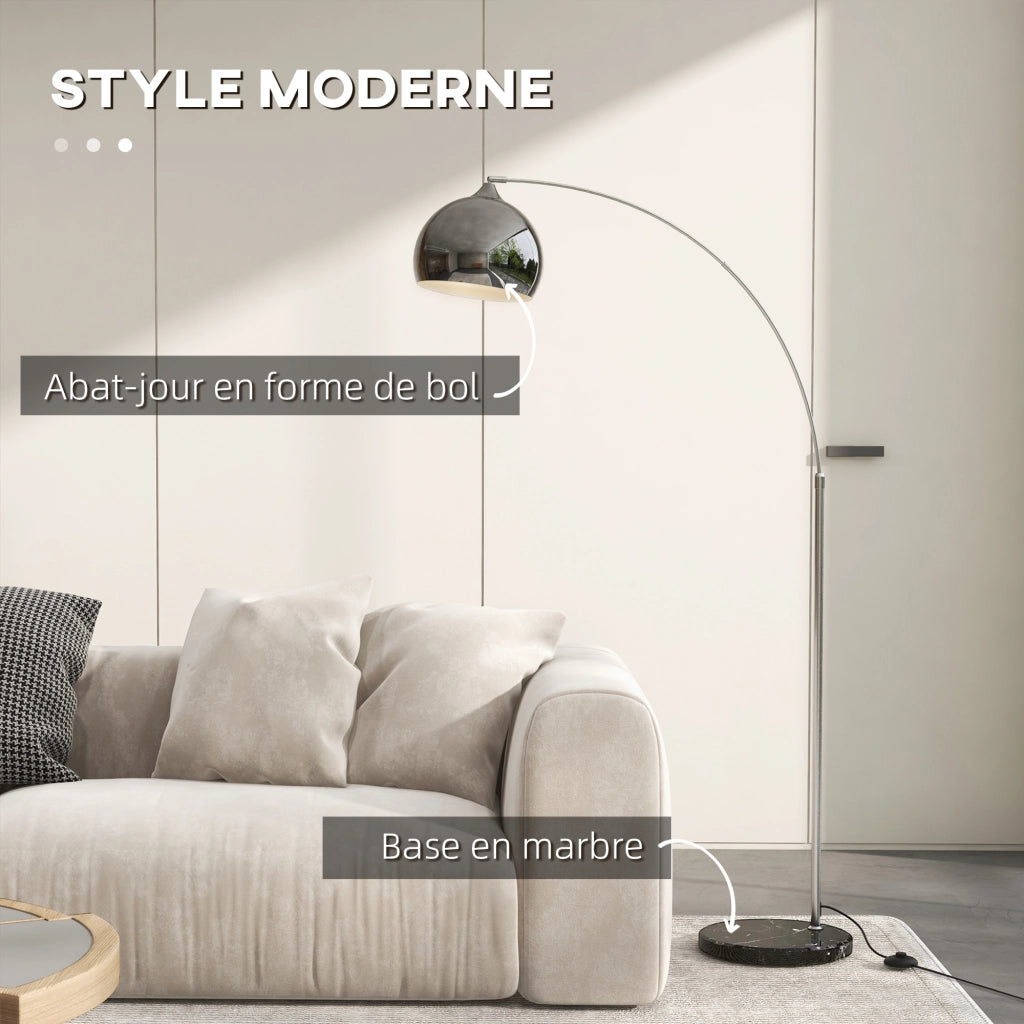 Lampada da terra arco in marmo regolabile ¨C zephmum ¨C 100-115x30x170-180 cm nero grigio
