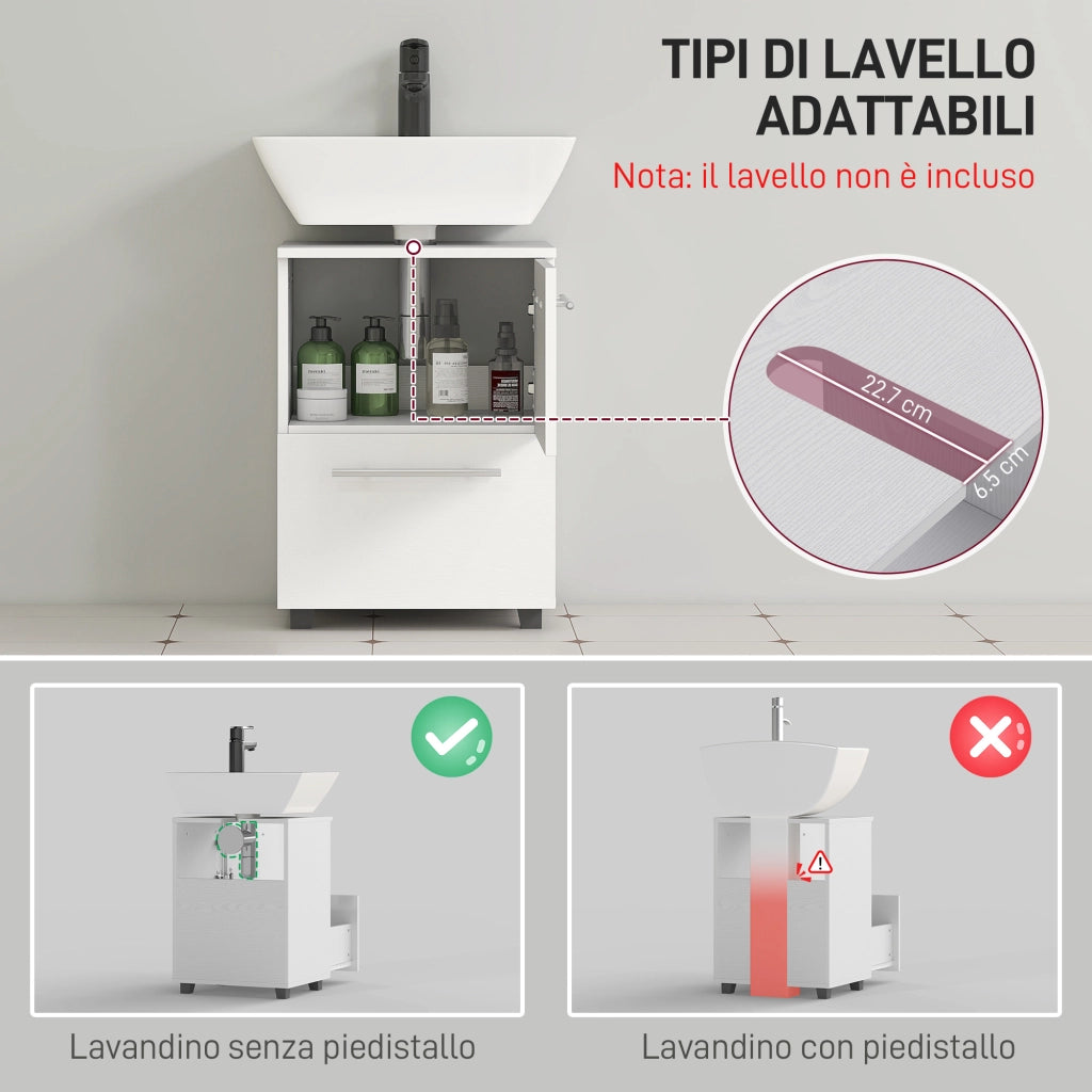 Mobile Sottolavabo Mobiletto Bagno Moderno 41,5x35,5x59 cm Rivestimento in Melamina Bianco