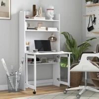 Scrivania per Computer con Scaffali per Archiviazione, Piano Ribaltabile, 2 Ruote, per Camera, Soggiorno, 80 x 69 x 153 cm, Bianco
