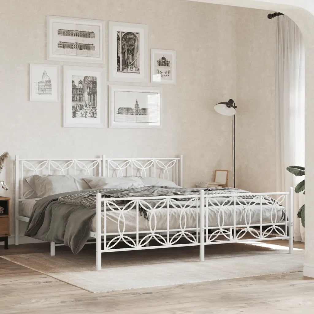 Giroletto con Testiera e Pediera Metallo Bianco 193x203 cm 376201