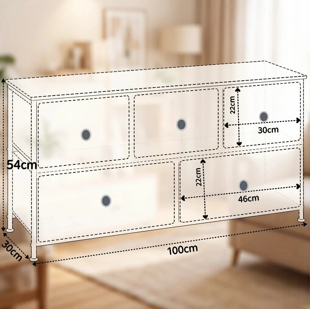 Mobile contenitore con 5 cassetti in tessuto; 100 x 54 x 30 cm; multicolore