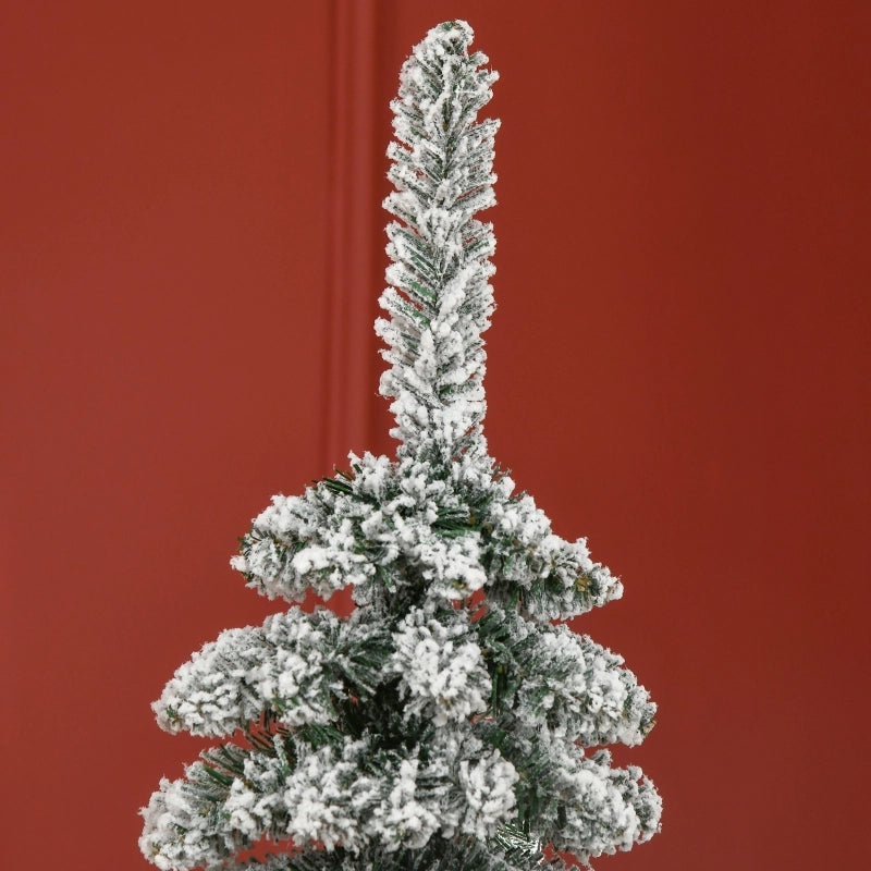 Albero di Natale artificiale, innevato, dal design sottile, ignifugo, 180 cm, verde/bianco
