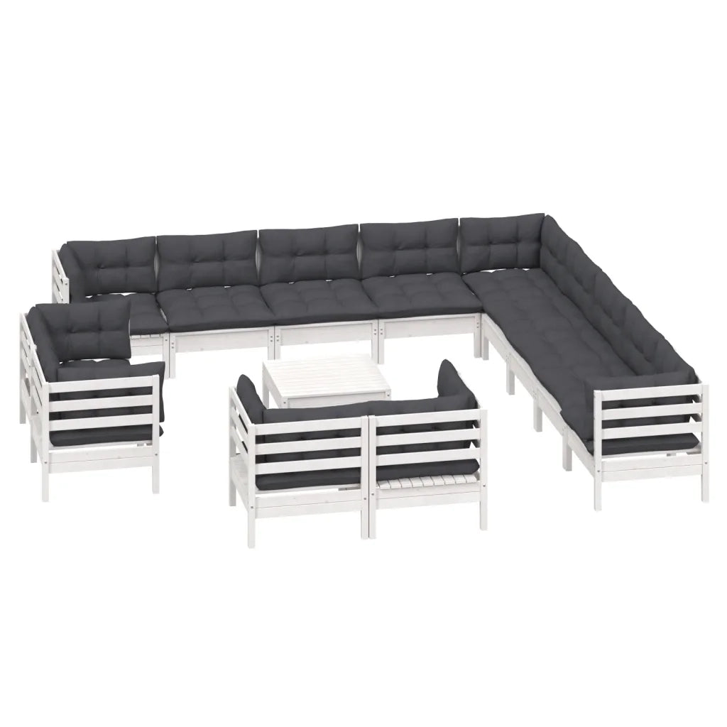 Set Divani da Giardino 14 pz con Cuscini Bianchi Legno di Pinocod mxl 127078