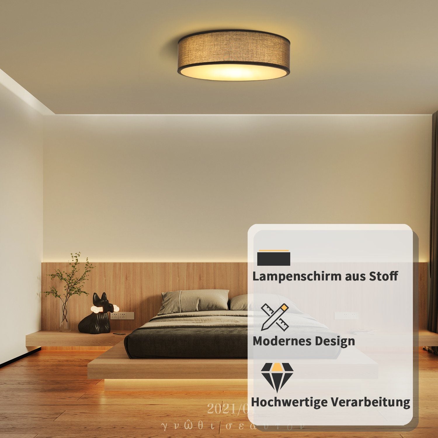 ZMH Lampada da soffitto moderna rotonda tessuto 38cm E27 per illuminazione interna