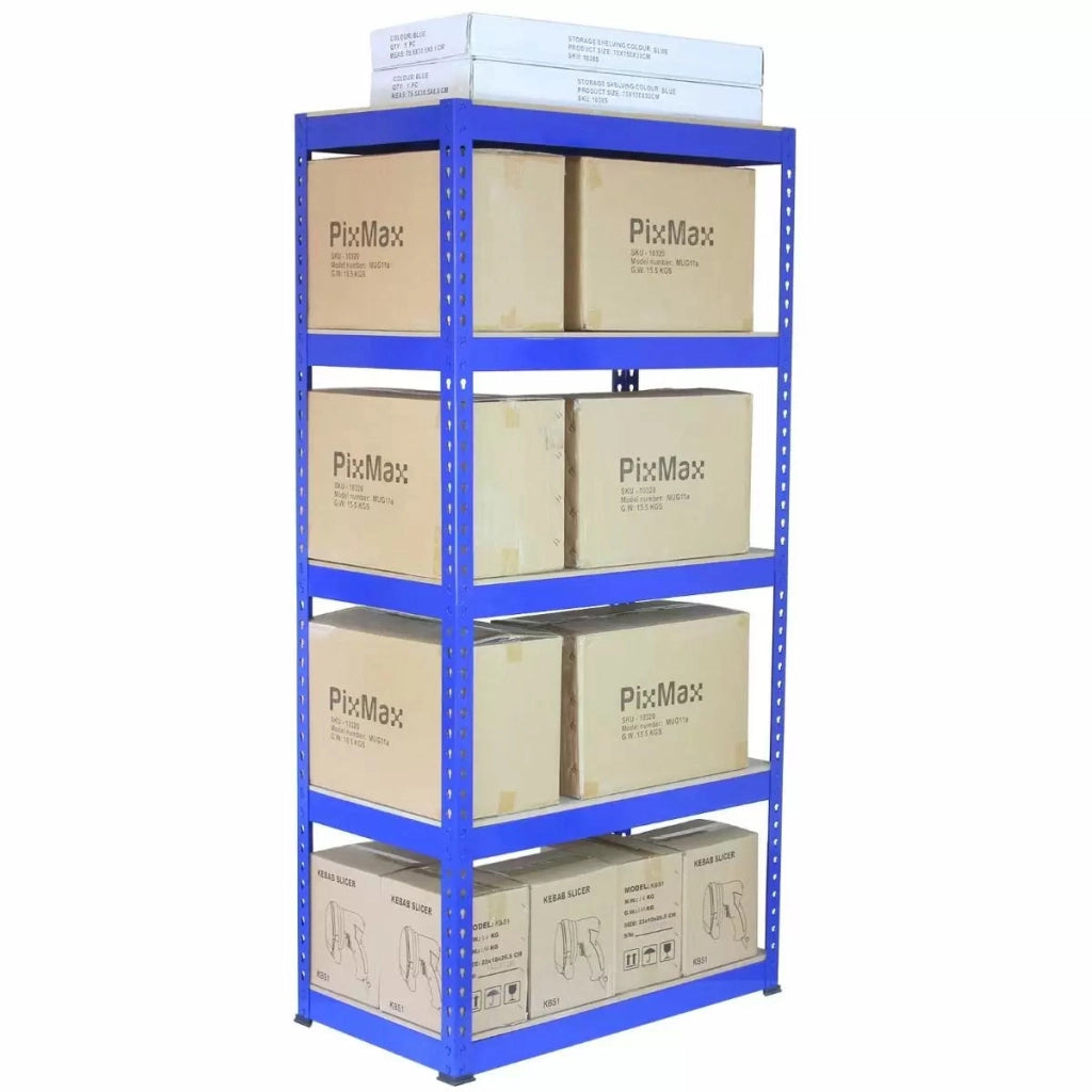 Set 3 Scaffali ad Incastro con Banco da lavoro da 120 cm e Martello Piani in MDF Struttura in Acciaio Blu