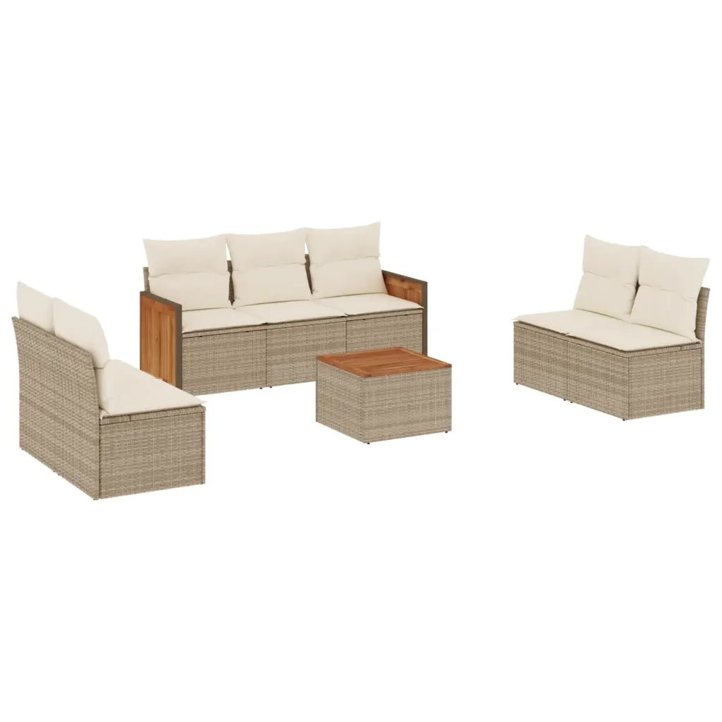 Set Divano da Giardino 8 pz con Cuscini Beige in Polyrattan