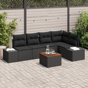 Set Divano da Giardino da 6 Pezzi con Cuscini Nero Polyrattan Acacia